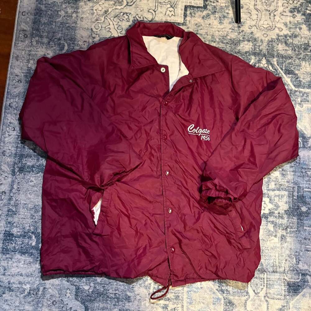 Vintage Sportsmaster Colgate 1956 Maroon Coach Jacket Snap-Front
